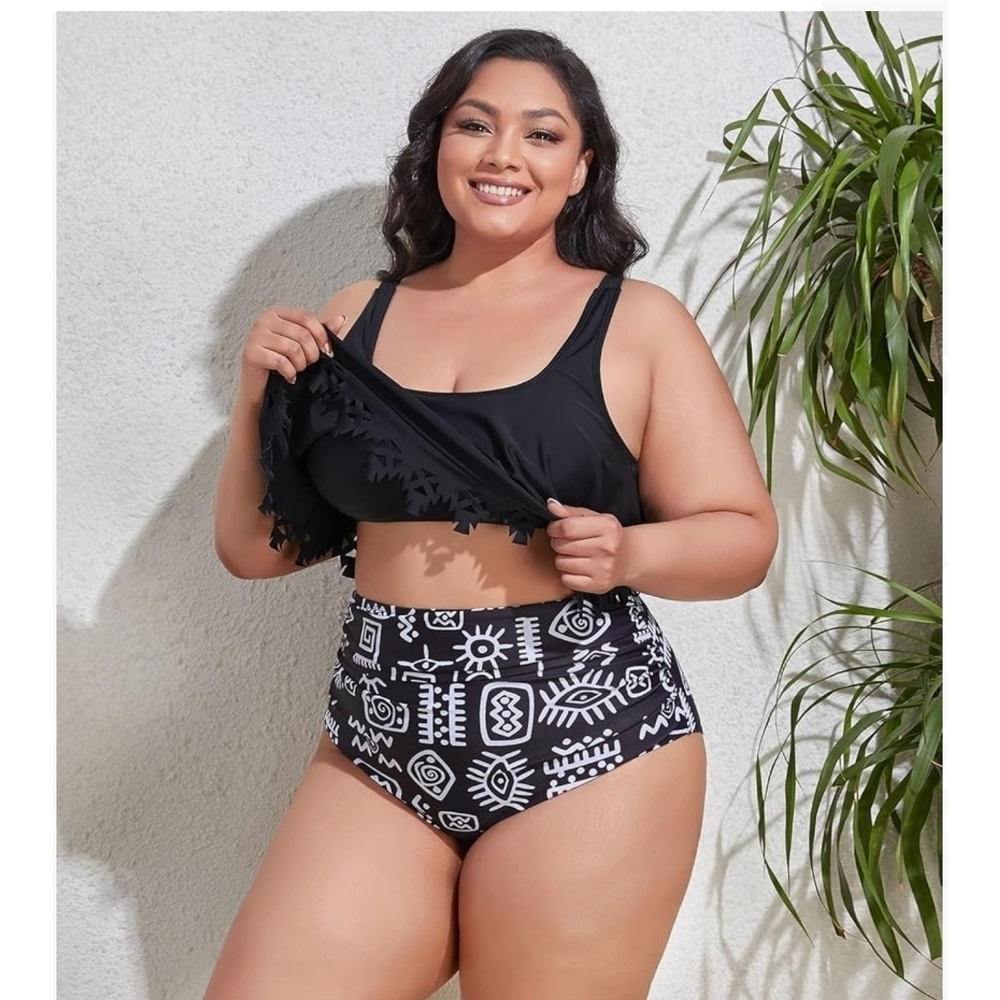 MOONCORE - 3X Black & White Tankini Swimwear - Picture 4 of 11